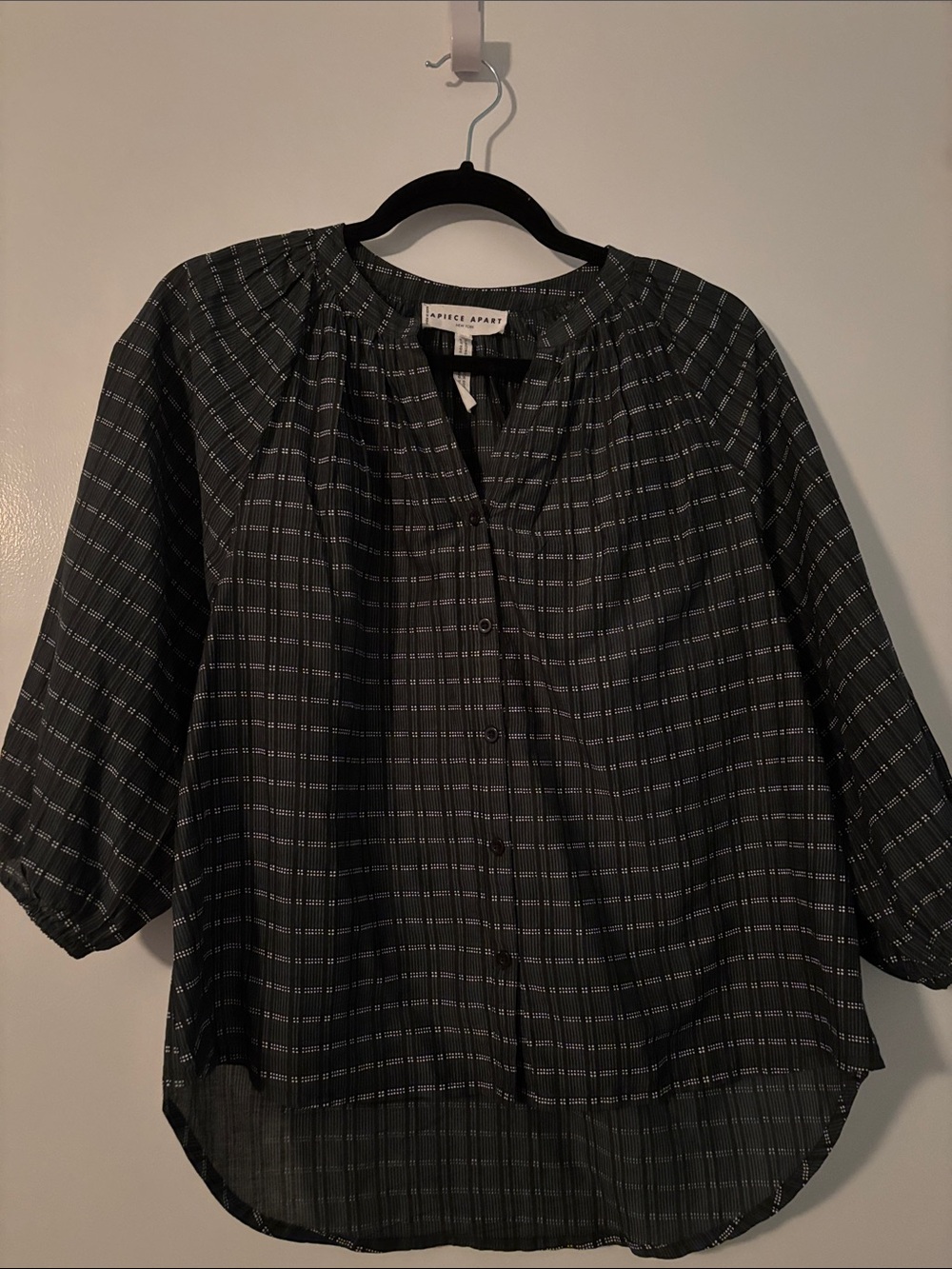 Apiece Apart Black Plaid Button-Down Blouse